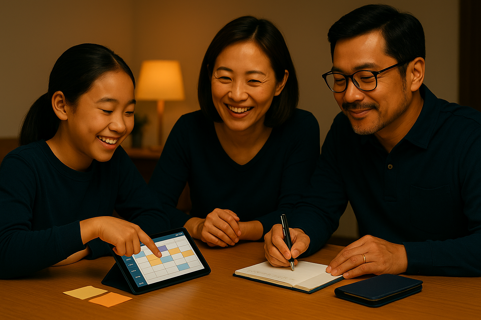 家族で相談しながら予定を組む様子